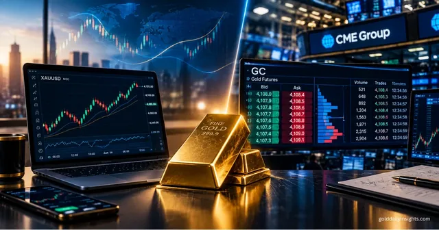 XAUUSD chart beside a COMEX GC gold futures bid and ask book