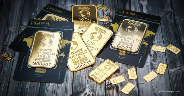 Physical Global Intergold fine gold bars of varying weights on a wooden surface, illustrating my daily XAU/USD analysis.