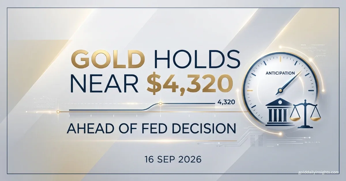Gold XAU/USD price chart holding near $4,320 ahead of the Federal Reserve interest rate decision on 16 September 2026