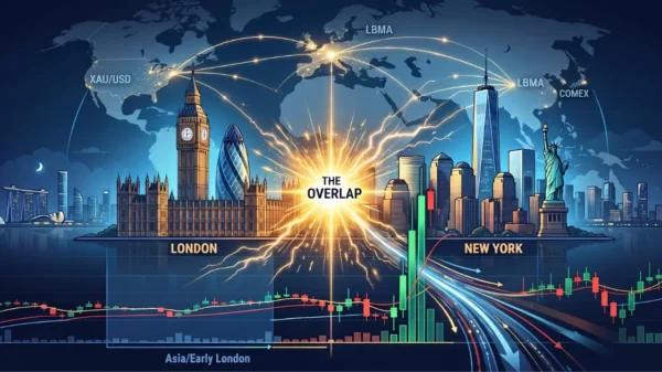 My illustration of the London and New York market overlap connecting global trading sessions for XAU USD.